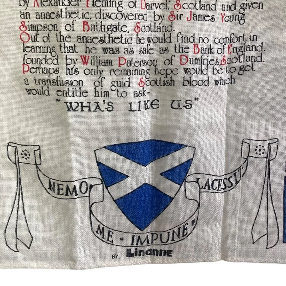 2 Vintage Scottish Linen Tea Towels Linanne Glen Appin Kitchen Unused Scotland